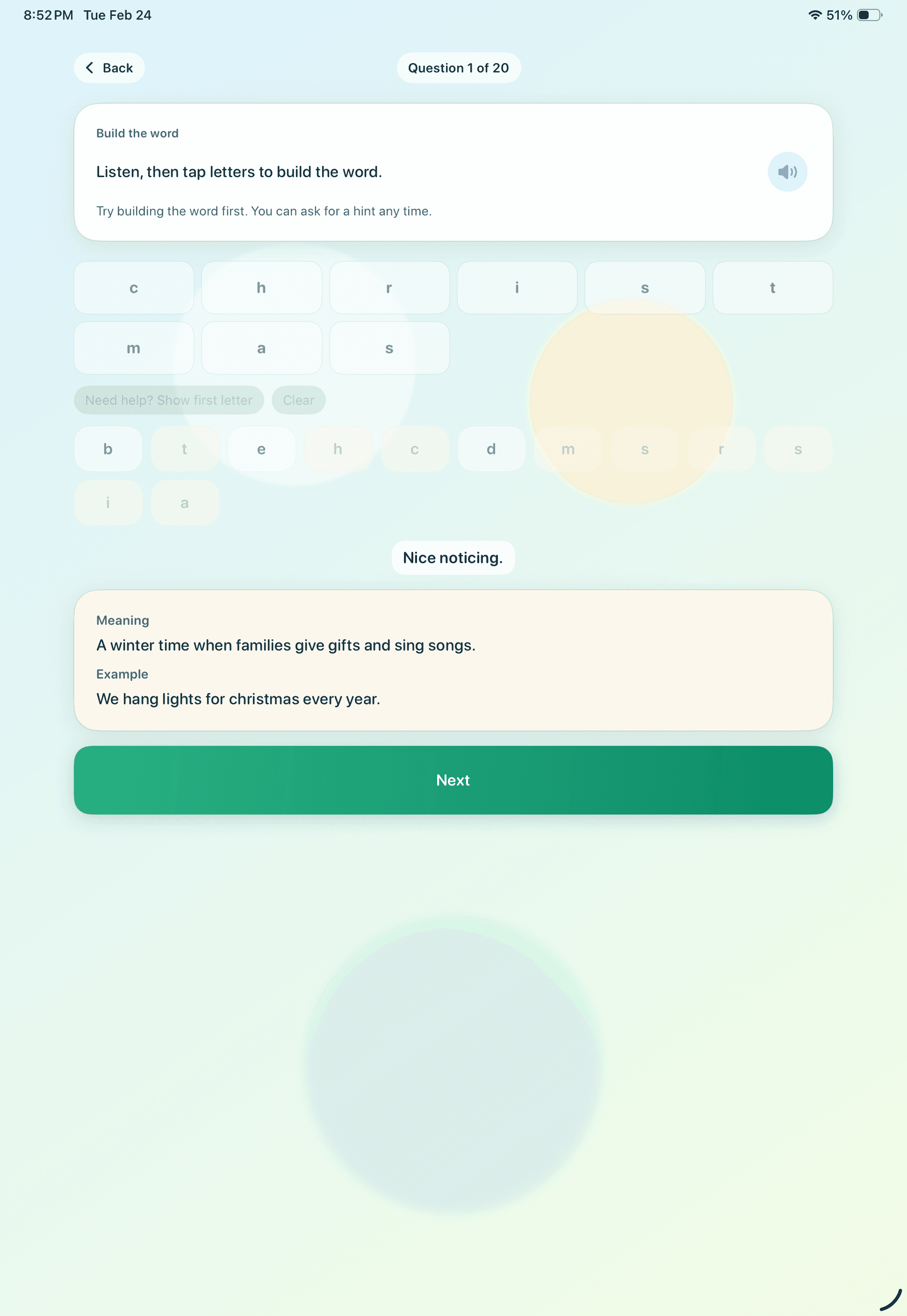 Build the Word view in WordGarden